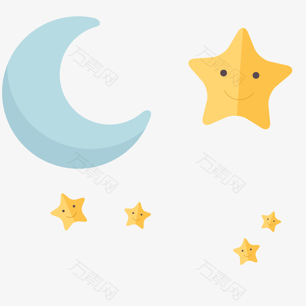 夜晚的月亮星星矢量图