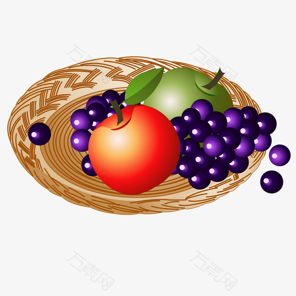 矢量图葡萄苹果盘