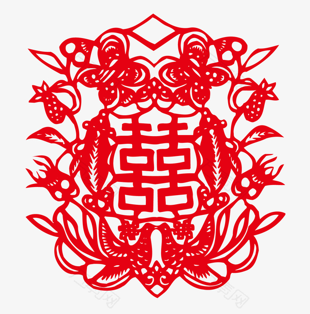 红色喜庆大喜字古典花纹中国风剪