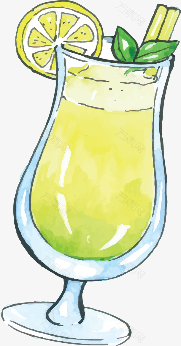水彩手绘柠檬果汁