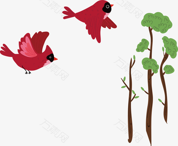 红色春天飞翔的小鸟
