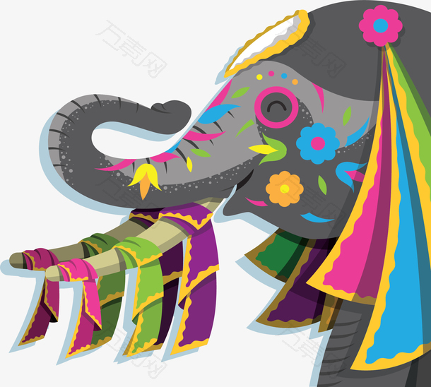 五彩花纹印度大象