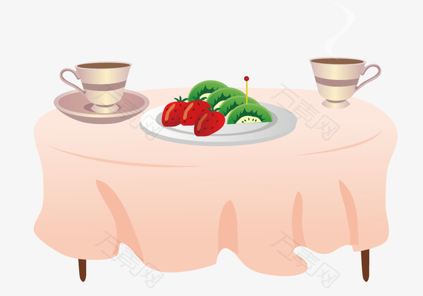 桌上的咖啡和水果
