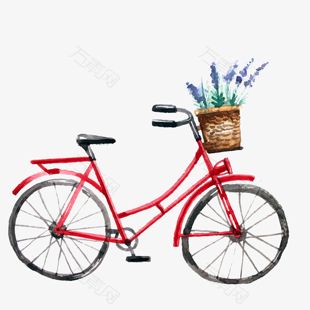 水彩绘单车和薰衣草