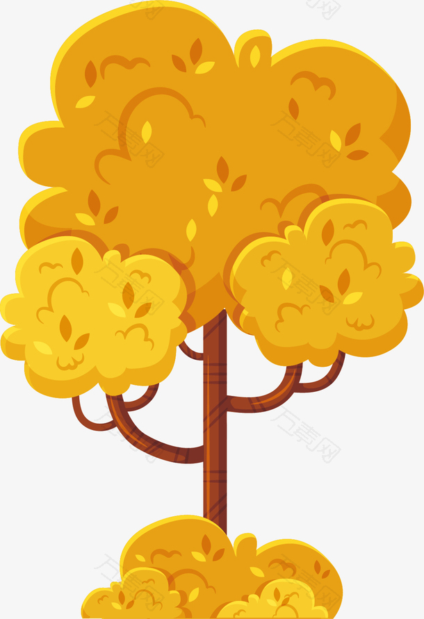矢量图水彩黄色大树