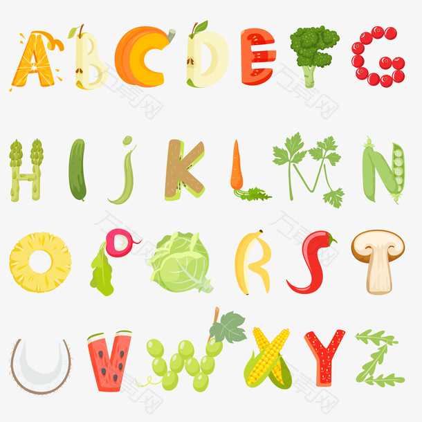 卡通蔬菜水果字母设计