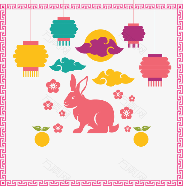 粉红色中秋节兔子