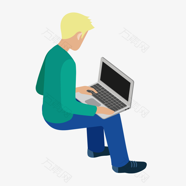 男士坐姿玩电脑素材