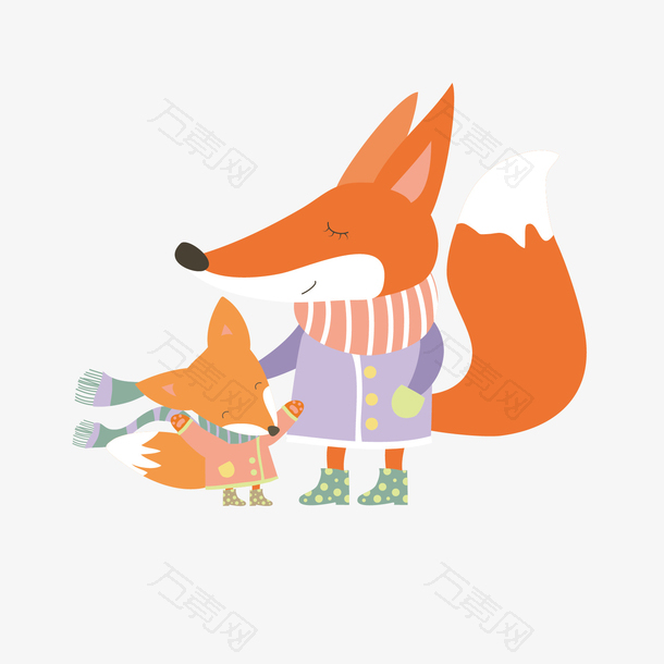 狐狸妈妈和宝宝矢量插画