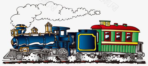 卡通手绘古老的蒸汽式火车