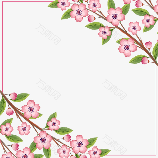 手绘粉色桃花边框