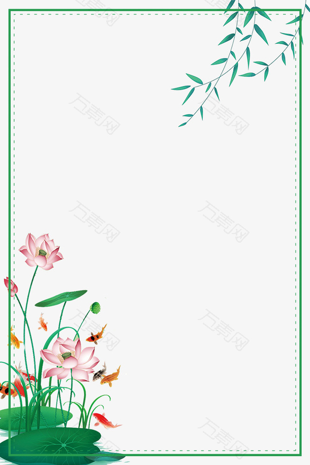 二十四节气柳枝与花朵装饰边框