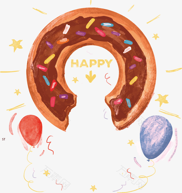 矢量手绘甜甜圈装饰气球图案