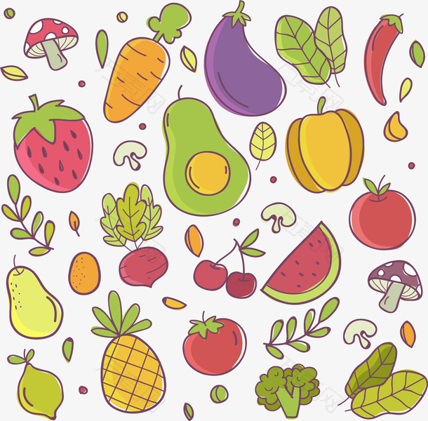 卡通彩色水果蔬菜