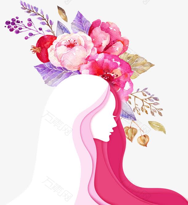 粉色头上带着花朵的女孩