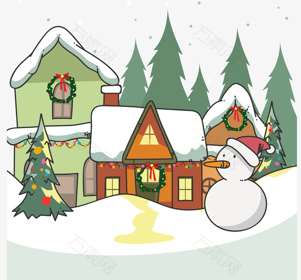 卡通雪地上圣诞节小屋