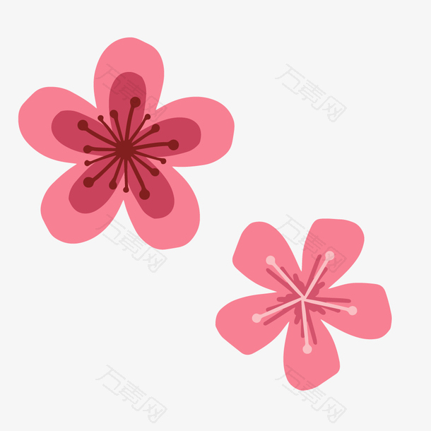 浪漫粉红色水彩花朵春季樱花桃花