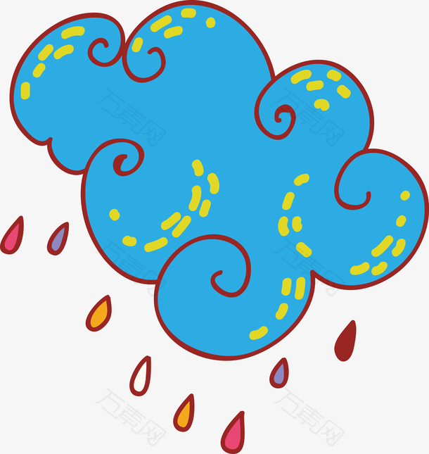 手绘卡通彩色云朵雨滴设计素材