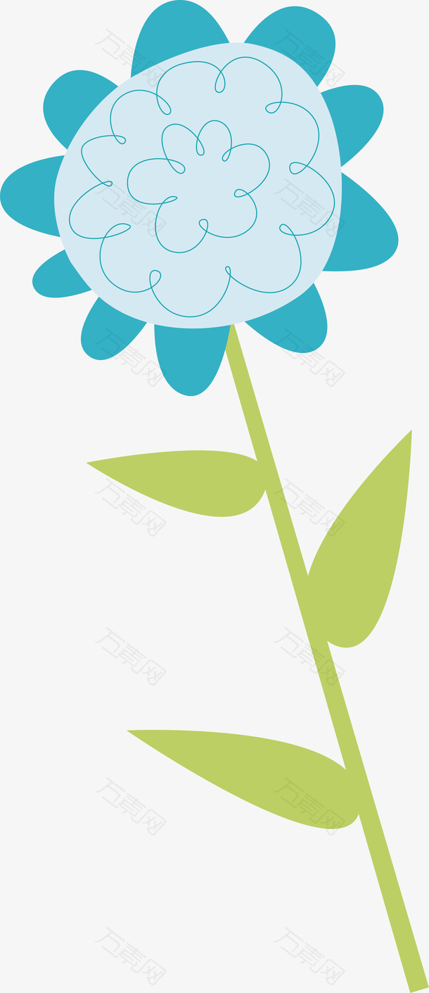 卡通儿童插画蓝色花朵矢量素材