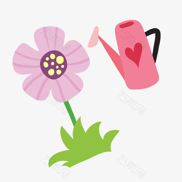 粉红色水彩花朵喷壶卡通园艺素材