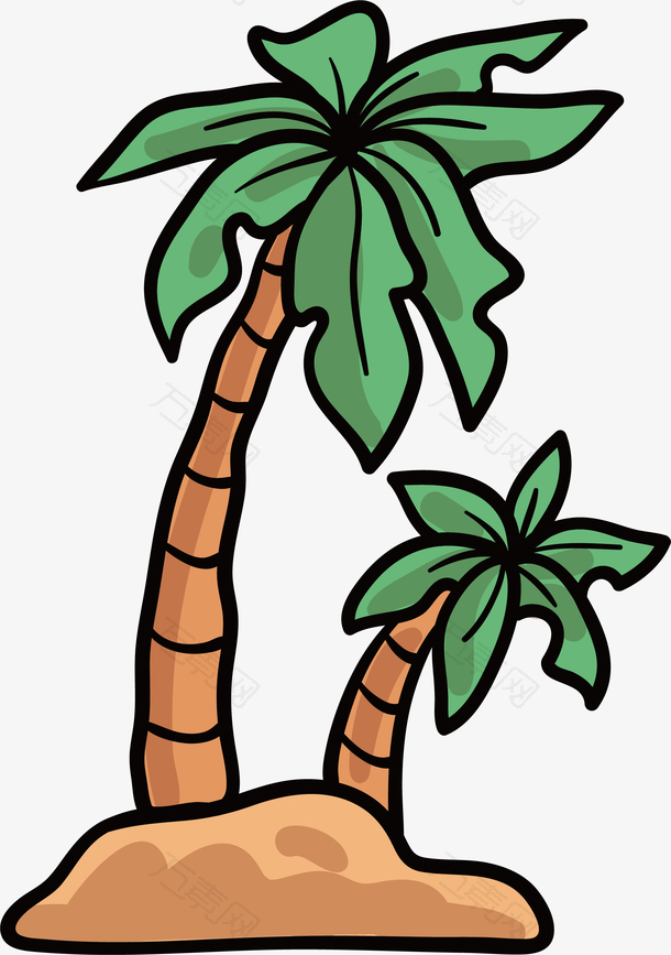 清凉夏日手绘椰树矢量素材