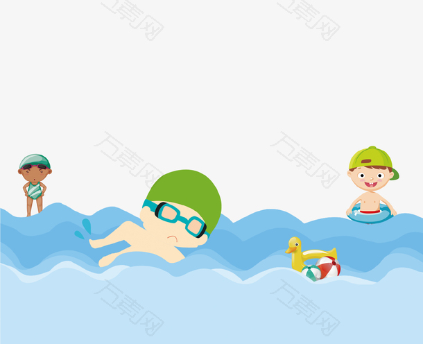 卡通手绘儿童游泳比赛插画