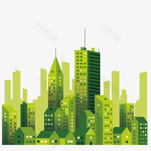 扁平绿色高楼城市矢量元素