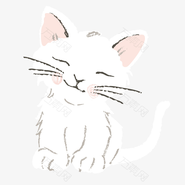 白色可爱小猫绘画元素