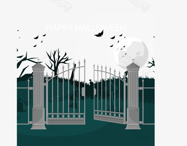 万圣节墓地的大门
