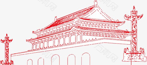 中国天安门红色党建线条装饰