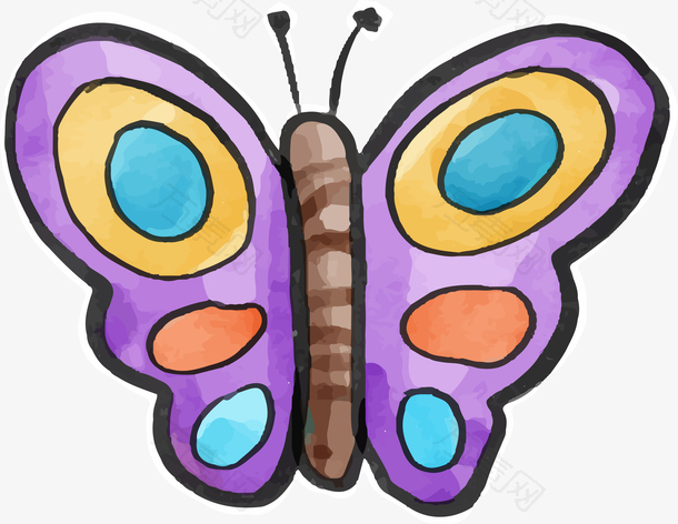 水彩笔手绘彩色蝴蝶