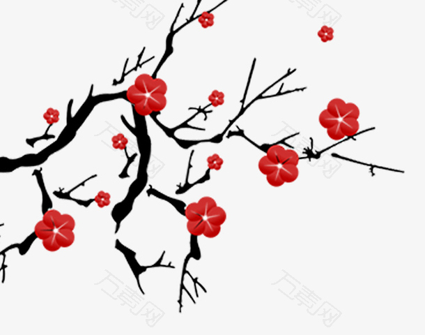 中国风手绘卡通大红色梅花