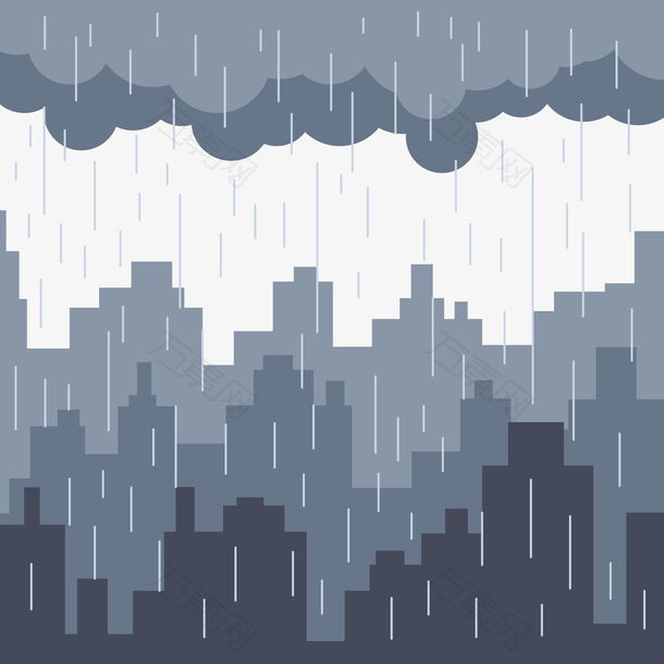 矢量下雨天的城市
