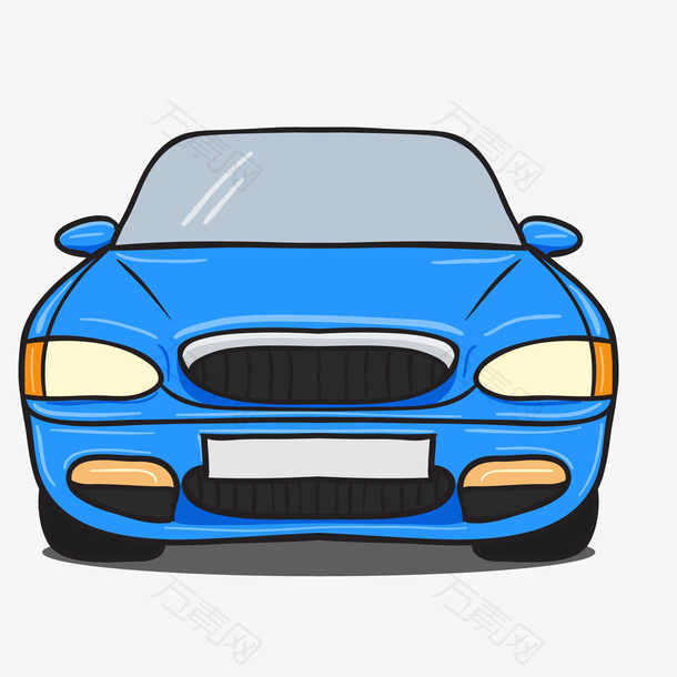 手绘蓝色的汽车正面设计