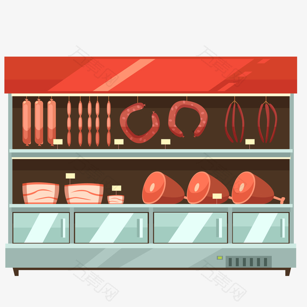 卡通超市的肉类食品货架