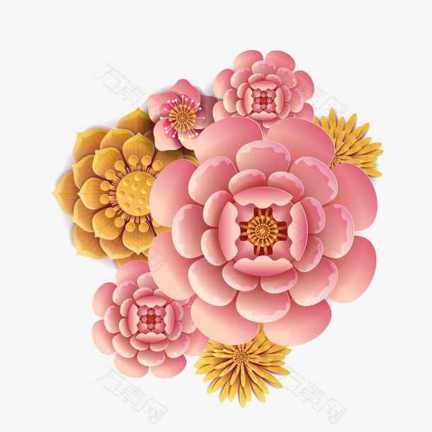 手绘卡通中国风立体彩色鲜花
