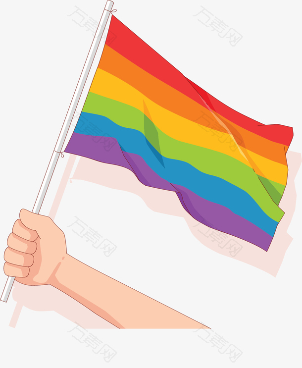 手里拿着彩虹旗帜