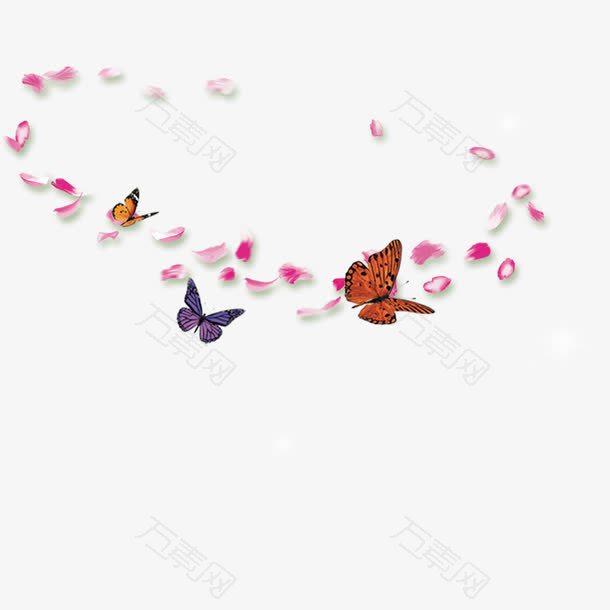 蝴蝶和花瓣飞舞的图