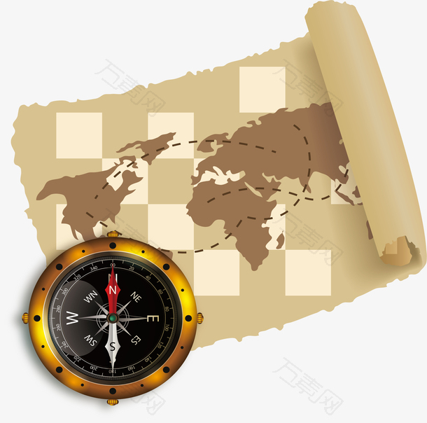 复古风探险地图指南针