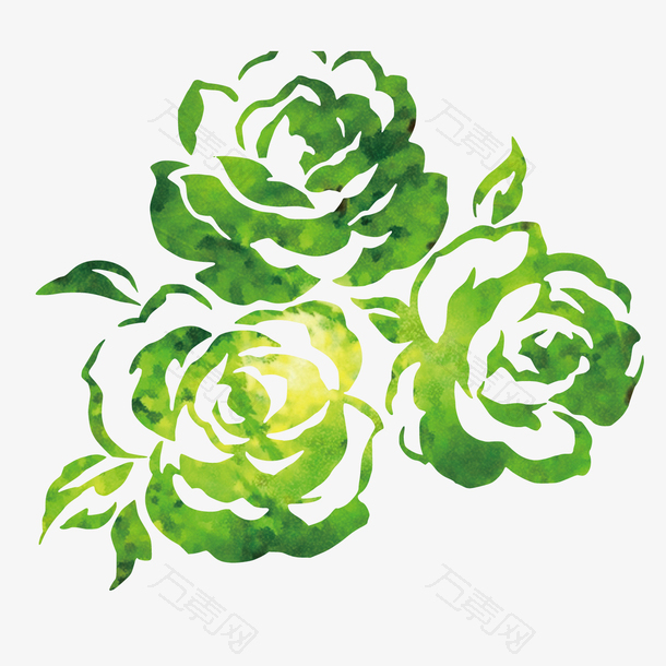 绿色玫瑰花简笔画设计素材