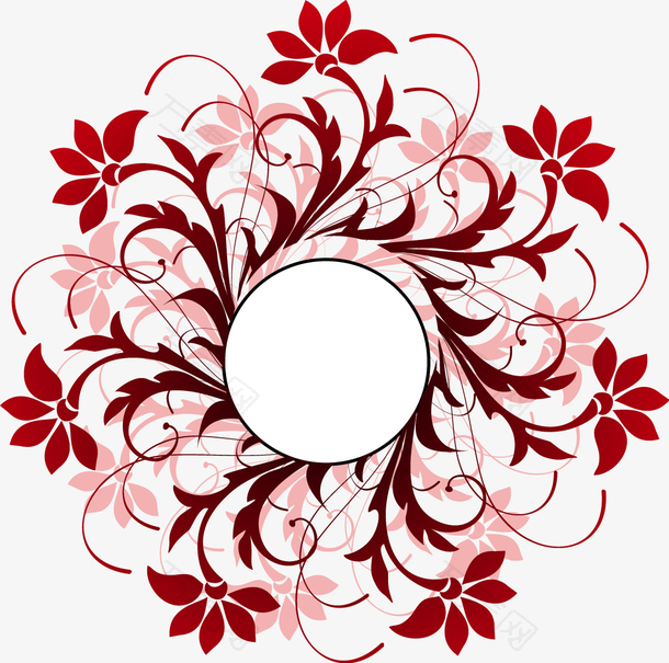红色花朵圆形图案矢量