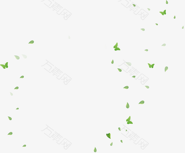 矢量手绘漂浮绿色树叶蝴蝶