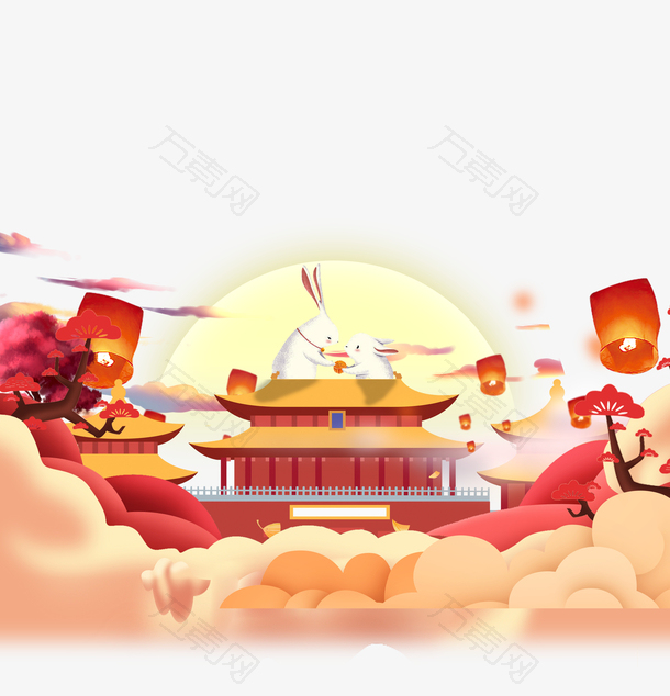 中秋手绘中国风海报装饰背景元素