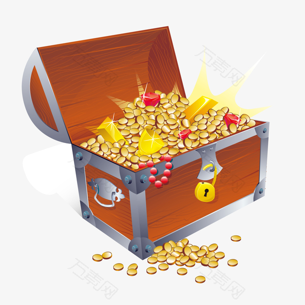 卡通装满金币的宝箱设计