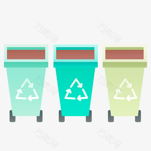 三个手绘的可回收垃圾桶
