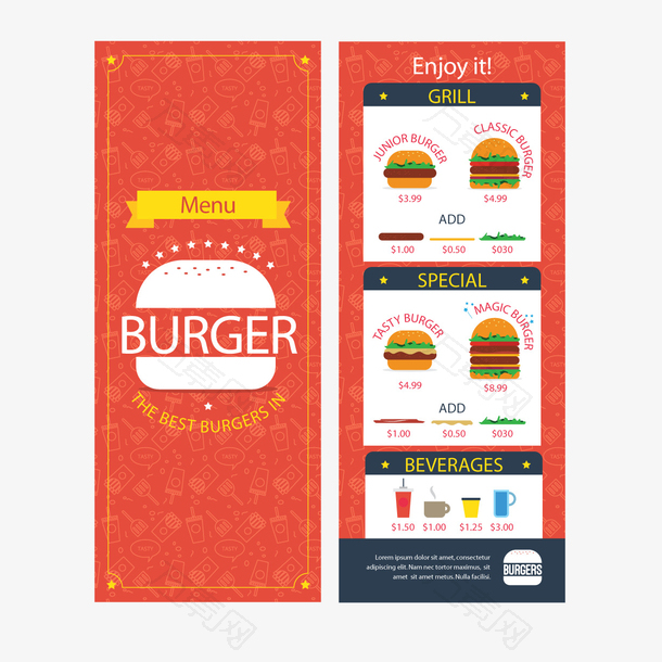创意汉堡菜单设计矢量素材