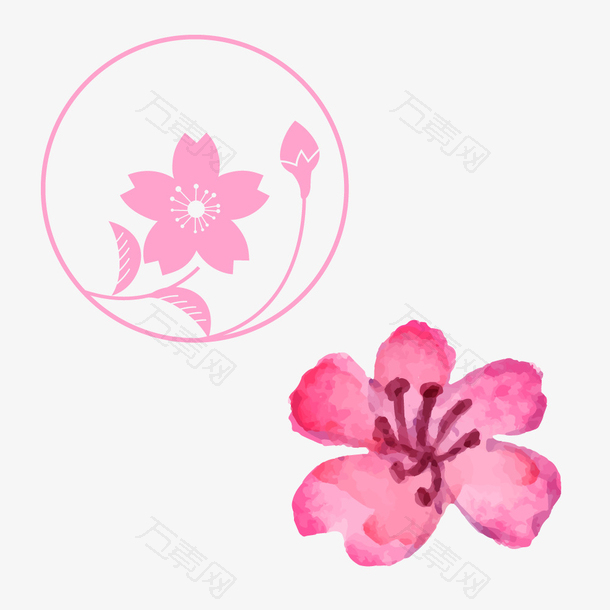 水彩粉红色桃花春季樱花桃花素材