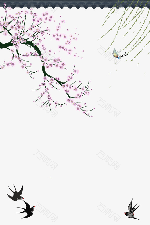 二十四节气春分之柳枝与桃花主题