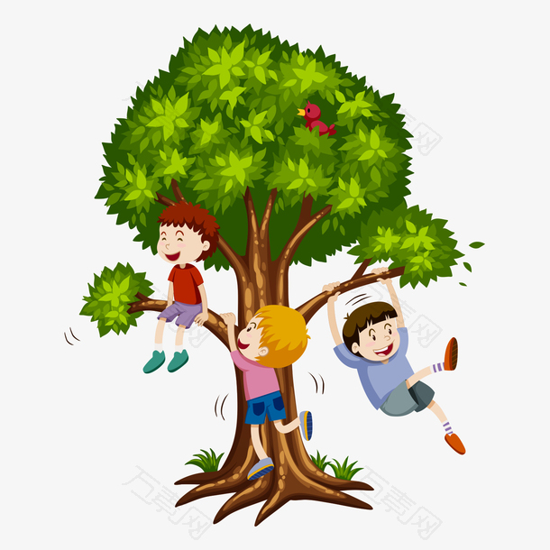 儿童玩耍攀爬树上游戏