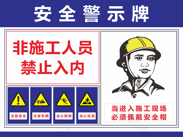 安全指示牌工地温馨提示禁止入内安全帽